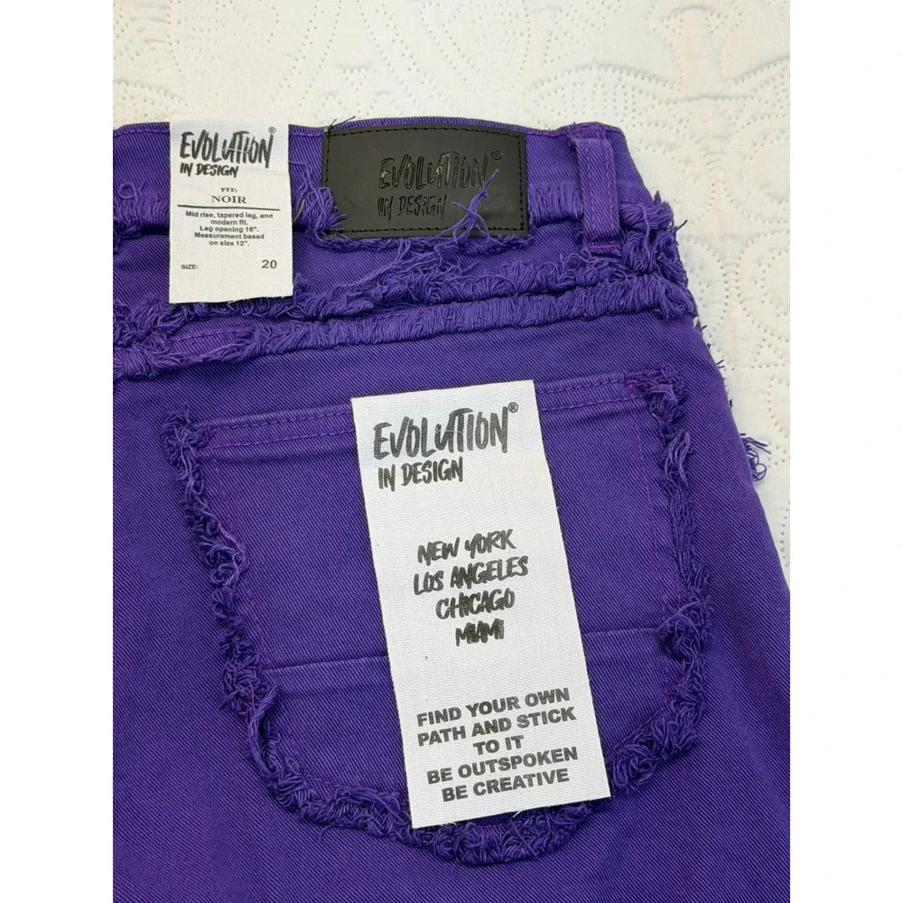 Evolution In Design Noir Mens Purple Distressed Denim Shorts Size 20 NEW